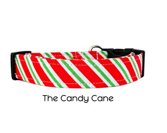 Candy Cane in Red Dog Collar / Christmas Dog Collar / Red and White Stripe Dog Collar / Holiday Collar / Gift for Dog Lovers