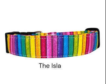 The Isla Rainbow Dog Collar / Colorful Stripes / Gift for Dog Lovers