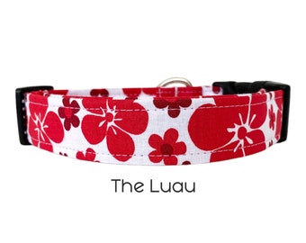 Red Hawaiian Floral Dog Collar / Spring Summer Dog Collar / The Luau / Gift for Dog Lovers