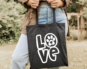 Love Dog Tote Bag, Doggy Daycare Bag, Dog Lover Gift, Travel Bag, Dog Mom Gift, Pet Supply Bag, Cotton Canvas Bag, Tote