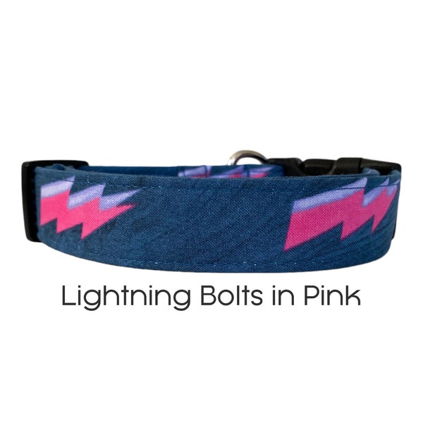 The Lightning Bolts in Pink / Pink and Navy Blue Dog Collar / Gift for Dog Lovers