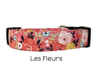 Les Fleurs / Peach and Pink Floral Dog Collar / Spring Summer Dog Collar / Gift for Dog Lovers
