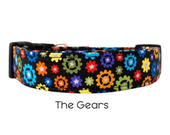 The Gears Dog Collar / Colorful, Fun / Red, Orange, Blue Collar / Gift for Dog Lovers