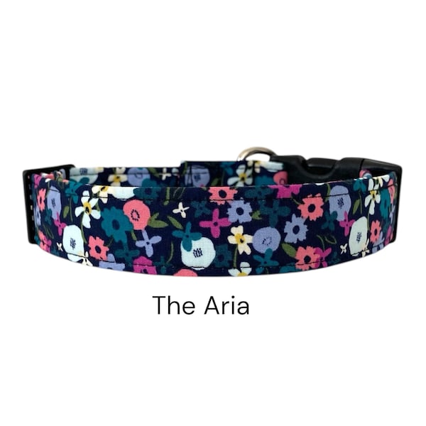 The Aria Floral Dog Collar / Pink, Blue, and Yellow Floral Design  / Spring Collection / Gift for Dog Lovers
