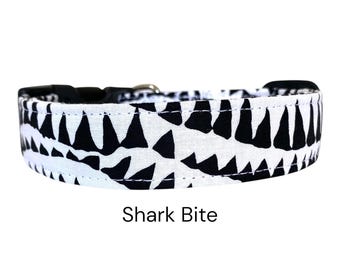 Shark Bite Black and White Dog Collar / Gift for Dog Lovers