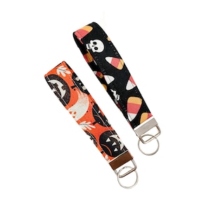 Halloween Key Fob / Gift for Her / Wristlet Lanyard / Lightweight Fabric Keychain