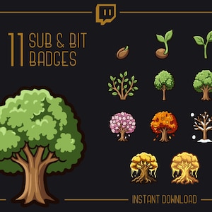 11 sub & bit tree badges | Cute, evolving, seed, wood, nature, plant, green, trophy | Twitch, Discord, YouTube