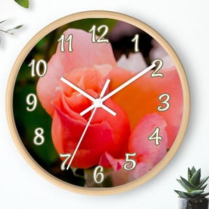 Reloj de pared con diseño de rosa de melocotón, decoración floral única para el hogar, reloj rústico de granja, regalo para jardinero, reloj Shabby Chic, regalo para el día de la madre