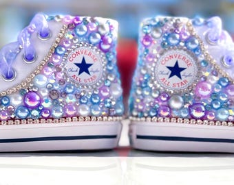 Adult frozen Elsa Princess Rhinestone Pearl Bling Converse Shoes
