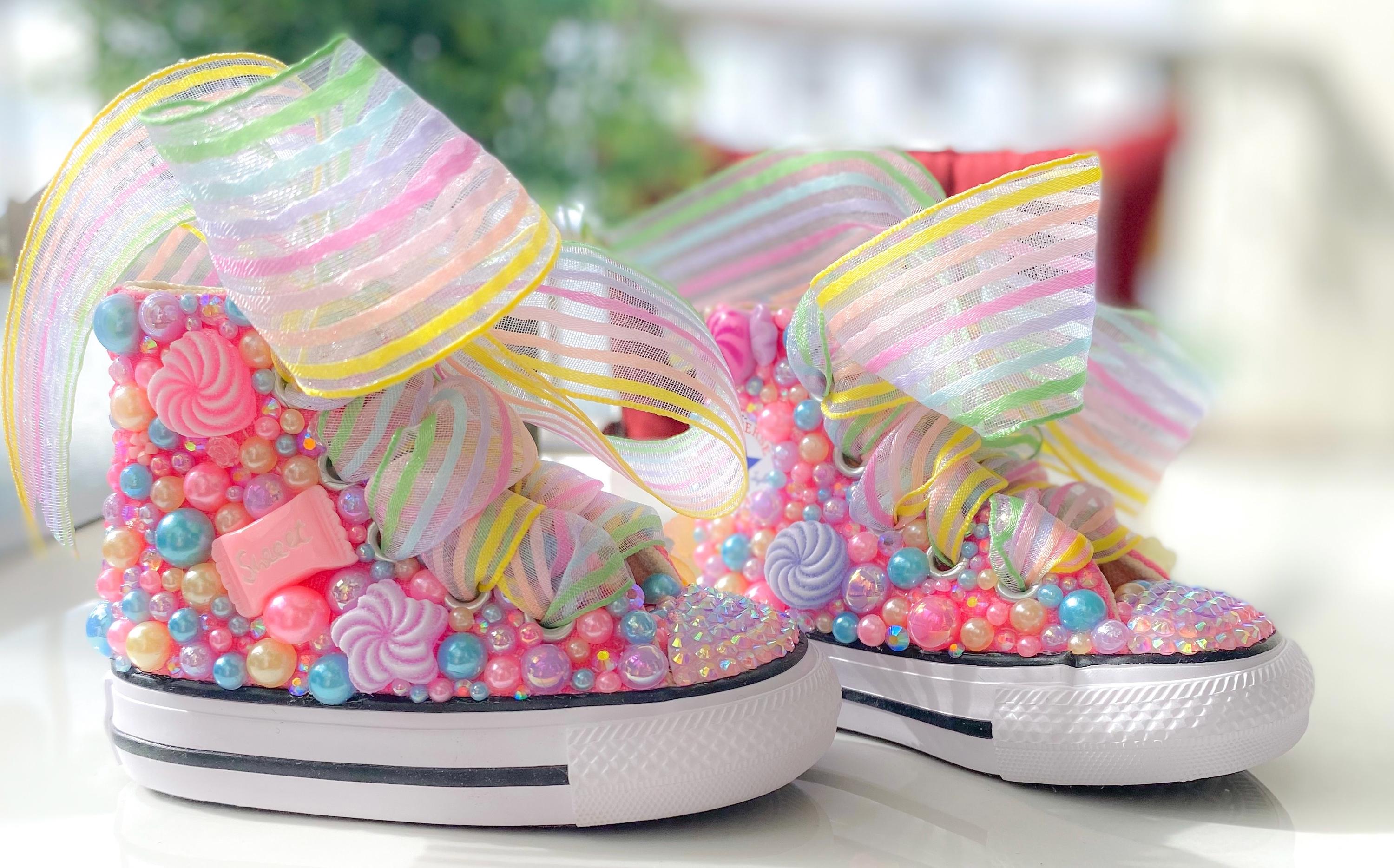 Rhinestone Kandi Rush Platform Sneakers Candy Queen Rhinestone Converse Shoes, Bling Candyland Costume