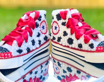 Cruella Dalmation Villain Rhinestone Pearl Bling Converse Shoes
