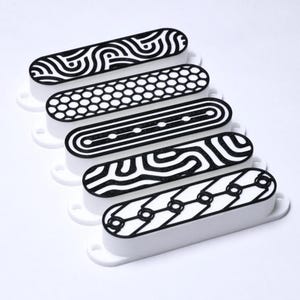 Custom Single Coil Strat Pickup Covers (No Holes) Set of 3 - White/ Black