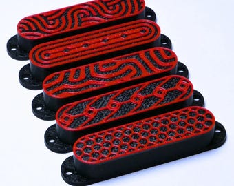 Custom Single Coil Strat Pickup Covers (No Holes) Set of 3 - Black/ Red