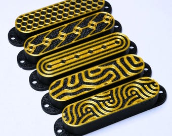 Custom Single Coil Strat Pickup Covers (No Holes) Set of 3 - Black/ Gold