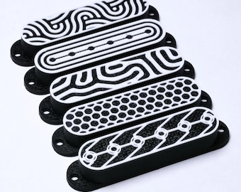 Custom Single Coil Strat Pickup Covers (No Holes) Set of 3 - Black/ White