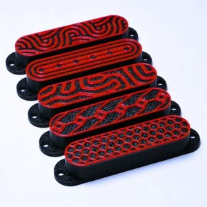 Custom Single Coil Strat Pickup Covers (No Holes) Set of 3 - Black/ Red