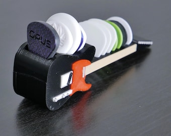 Telecaster Guitar Shaped Guitar Pick Holder - Black and Red