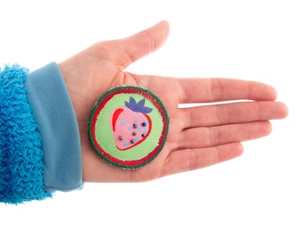 Strawberry Embroidered Brooch Pin. Handmade Cute Fruit Badge, Colorful Fabric Jewelry, Kawaii Lapel Pin Gift for Women Girls
