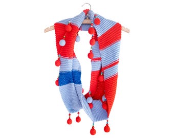 Knitted Scarf Women Infinity, Knitted Infinity Scarf, Knitted Scarf Luxury. Neck Scarf Women Crochet Red