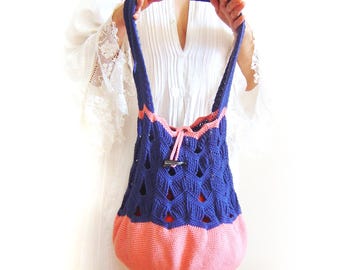 Womens Handmade Handbag. Unique Knitted Beach Tote Bag. Handmade bags