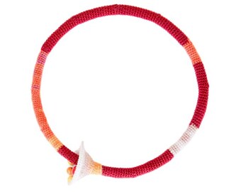 Statement Necklace Crochet, Red Yellow Orange Handmade Necklace, Tribal Fiber Jewelry Gift for Women