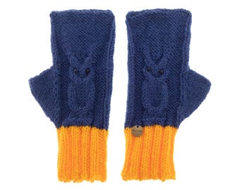 Women's Texting Mittens, Knitted Gloves Fingerless for Ladies, Warm Yarn Texting Owl Wrist Warmers