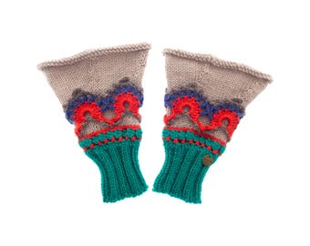 Boho Fingerless Gloves. Wrist Warmers. Fingerless Lace Gloves of Wool Gloves & Mittens