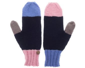 Wool Mittens for Women, Handmade Ladies Hand Gloves for Adults, Warm Asymmetrical Mitts