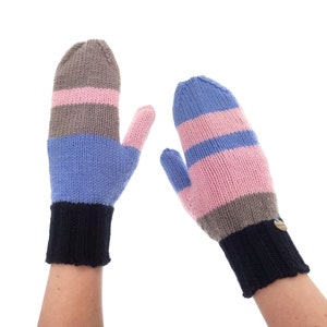Mittens Adult, Cute Mittens Gloves, Hand Knitted Winter Asymmetrical Womens Mittens, Pink and Blue Cashmere Wool Mitten Gloves