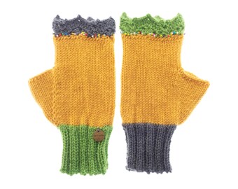 Gloves Womens, Best Mittens for Women for Dog Walking, Driving, Hiking at Cold Weather. Asymmetrical Crochet Yellow Yoga Fingerless Gloves