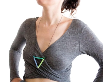 Geometric Necklace Minimalist Jewelry, Triangle Crochet Necklace, Handmade Fiber Necklace for Women