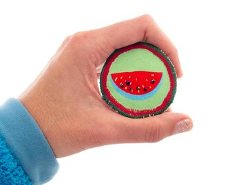 Handmade Watermelon Brooch Vegan Fruit Pin, Colorful Embroidered Jewelry, Cute Summer Accessory, Eco-Friendly Gift for Women