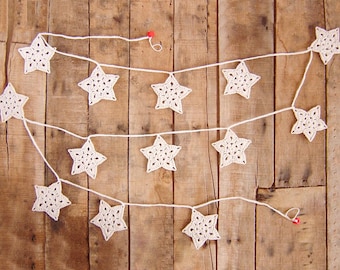 Snowflakes Christmas Garland, Stars Christmas, Crochet Snowflake Garland