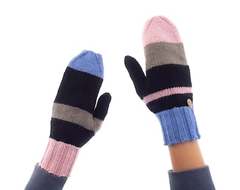 Knitted Mittens Gloves for Women, Warmest Ladies Wool Mittens for Adults for Winter, Asymmetrical and Warm