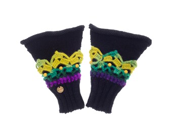 Gloves for Women. Woolen Hand Gloves for Ladies. Black Fingerless Mittens for Cold Weather. Winter Fancy Stylish Cute Womens Mitts