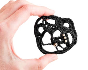 Freeform Crochet Black Brooch. Crochet Jewelry Freeform Crochet Brooch