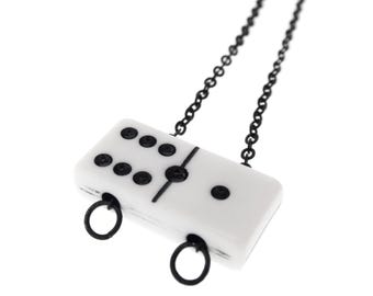 Domino Necklace with Domino Tile Charm. Art Necklace Domino Pendant. Surf Jewelry Necklace Black Chain. Surf Necklace for Women, Girls. Tiny