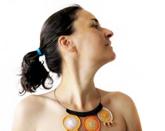 Tribal Jewelry Trendy Necklace, Crochet Bib Necklace Statement, Handmade Boho Ethnic Jewelry