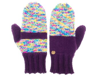 Mittens Womens Wool. Mittens Womens Thumb, Mittens Womens Purple, Gloves with One Finger, Cute Nordic Warm Designer Knitted Odd Mittens