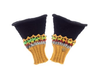 Mittens Knitted for Adults, Autumn Embroidered Gloves Ladies, Womens Crochet Mittens Fingerless
