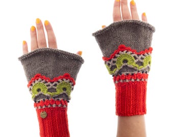 Wool Gloves Women, Wool Half Finger Gloves, Ladies Red Fingerless Mitten, Womens Warm Wrist Warmers Mittens