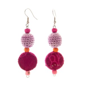 Tribal Earrings for Women, Tribal Earrings Wood, Tribal Earrings Rounded, Long Dangle Boho Art Beads Ball and Drop Hoop