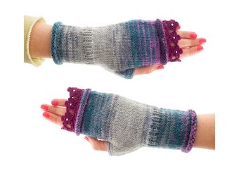Crochet Mittens Fingerless Gloves, Lace Flowers Half Finger Hand Warmers, Texting Wrist Warmers without Fingers