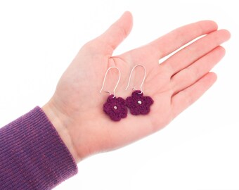 Earrings Handmade Dangle, Earrings Handmade Boho, Earrings Handmade Beaded, Knit Yarn Jewellery Flowers