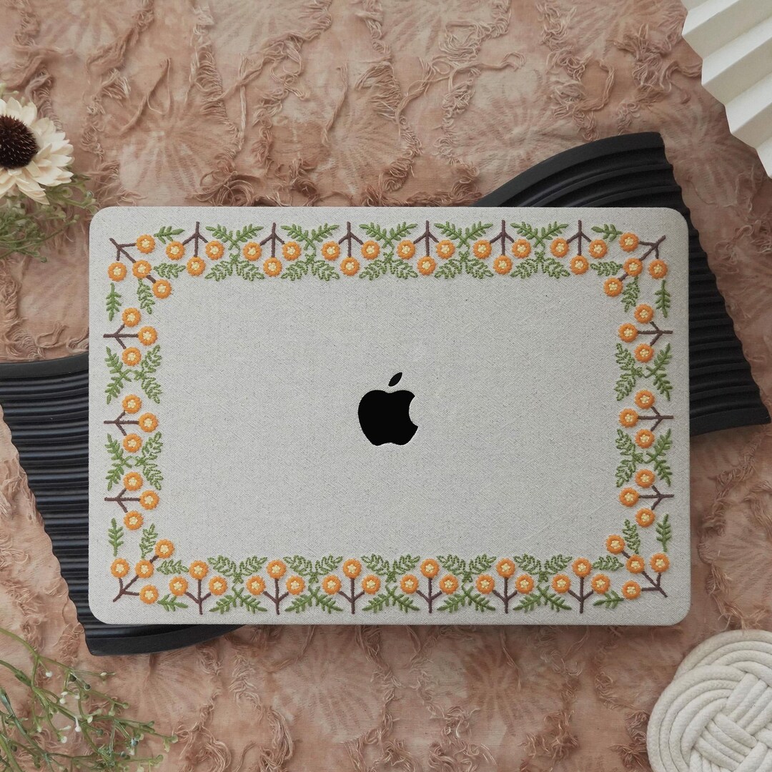 Embroidered Floral Gift for MacBook Case, Handmade Blossom Cover ...