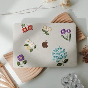 Embroidered Floral for MacBook Case Cover, Spring Flowers, Handmade PU Neo 13 Case pro 13 14 16 air 13 air15 Computer case M1 M2 M3 M4 M5