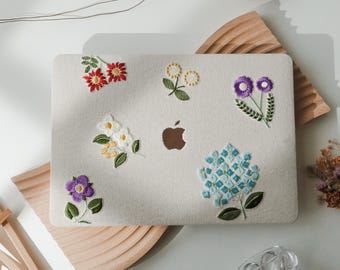 Broderat blommönster för MacBook-skal, vårblommor, handgjort PU Neo 13-skal pro 13 14 16 air 13 air15 datorchassin M1 M2 M3 M4 M5