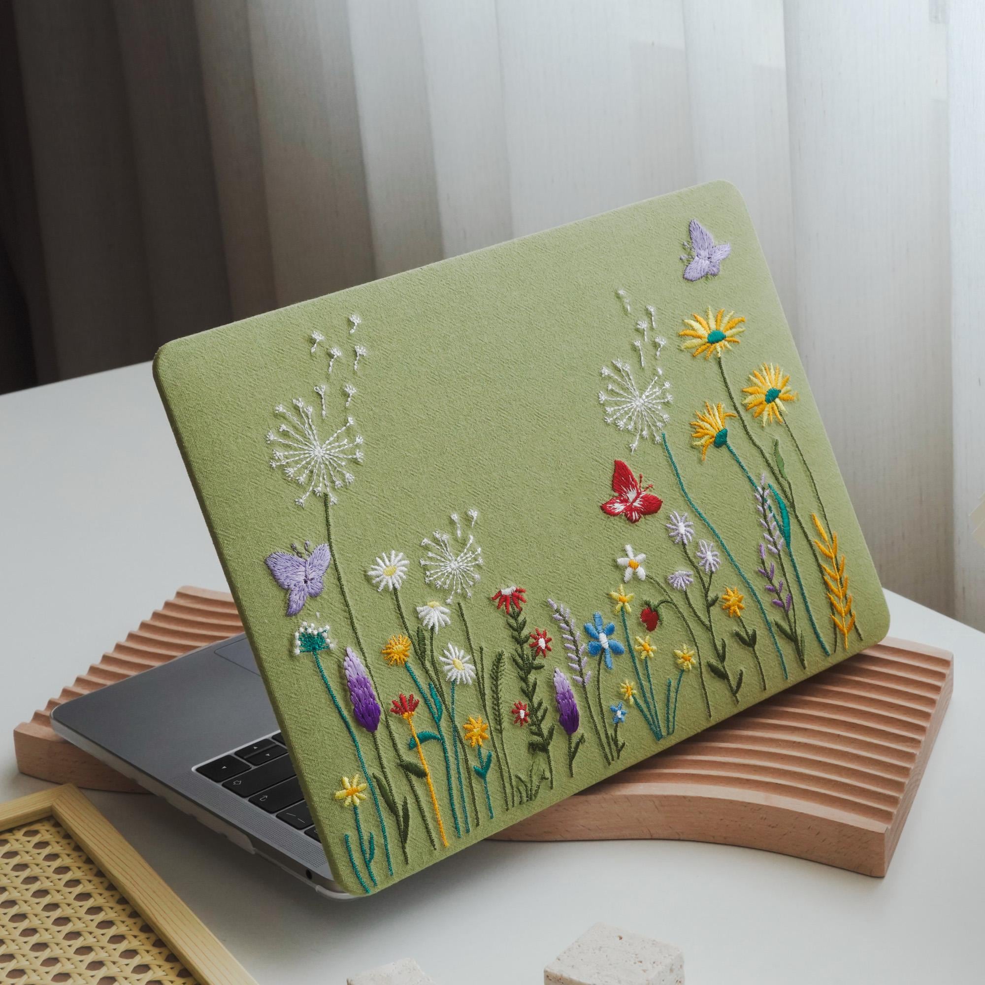 Embroidered Spring Floral for MacBook Case, Green Laptop Cover MacBook ...