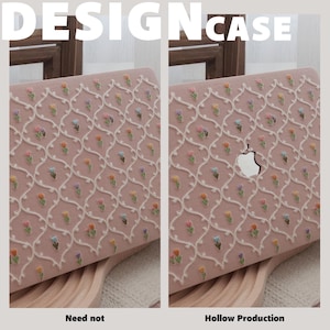 Pink Floral Embroidery Unique Handmade For MacBook Case Classical Beauty Cover Laptop Case Mac Air 13 Mac Pro 13 14 Inch Laptop M1 M2 M3 M4 image 2
