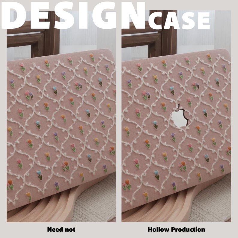Pink Floral Embroidery Unique Handmade For MacBook Case Classical Beauty Cover Laptop Case Mac Air 13 Mac Pro 13 14 Inch Laptop M1 M2 M3 M4 image 2